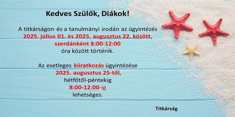 NYÁRI ÜGYINTÉZÉS