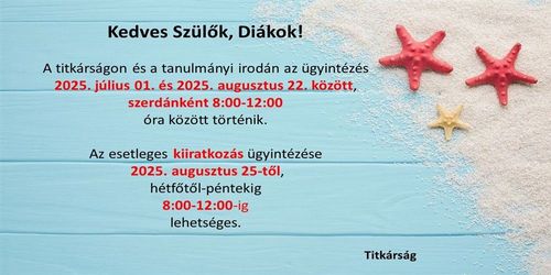 NYÁRI ÜGYINTÉZÉS